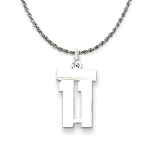 Sterling Silver Athletic Lg Polished Number 11 Necklace - 22 Inch - Picture 1 of 7